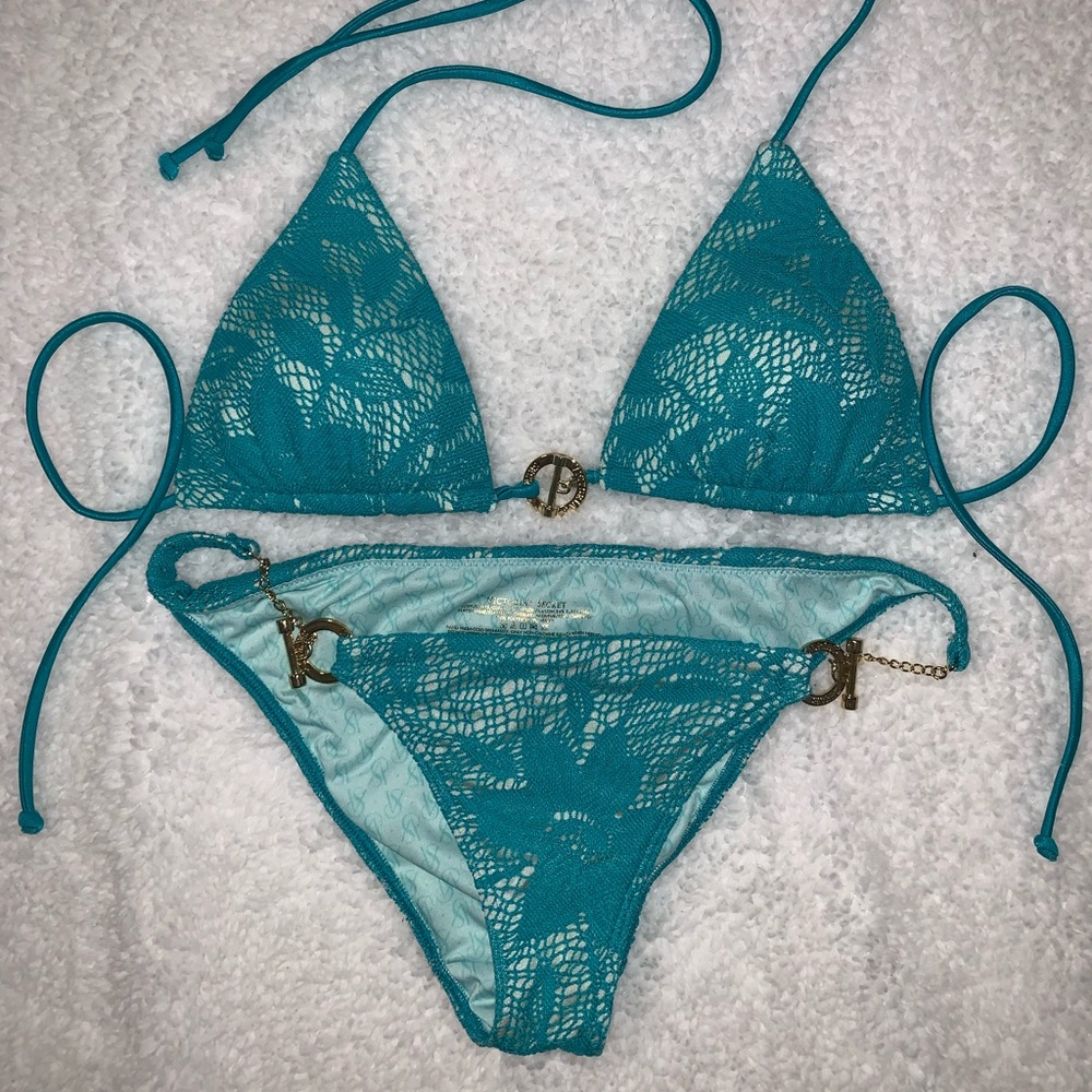 Teal Victoria Secret Gold Chain Swimsuit. 2Pc.